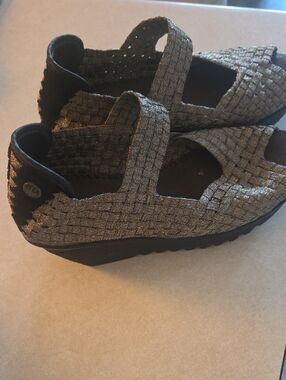 bernie mev. Metallic Woven Mary Jane Clogs in Bronze